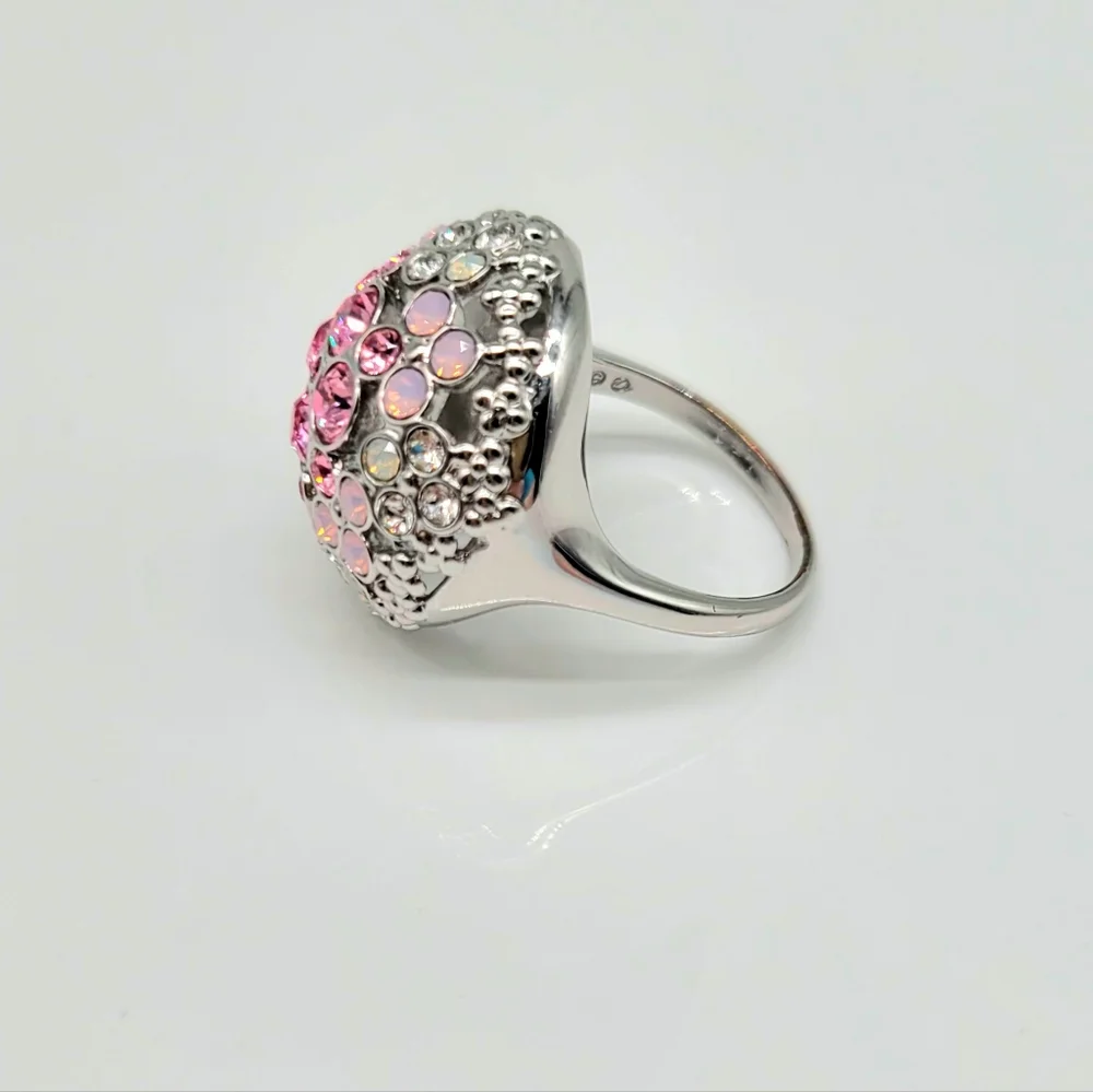 Swarovski Pink and Diamond Crystal Bubble Dome Statement Ring, NWT and BLUE BOX - Picture 7 of 10